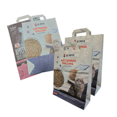 7 Farb-sackt das Papier-Cat Litter Bags Handle Kraft-Papier-Verpacken offenen Mund ein
