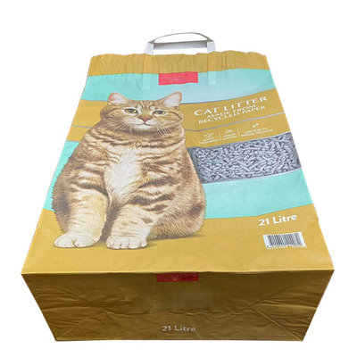 7 Farb-sackt das Papier-Cat Litter Bags Handle Kraft-Papier-Verpacken offenen Mund ein