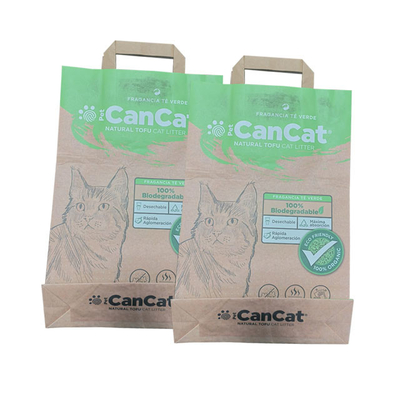 Fetten Sie Papierholzkohlen-Cat Litter Biodegradable Kraft Bag-Doppelschicht mit Griff ein