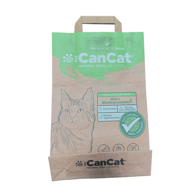 Biologisch abbaubarer mehrschichtiger Tofu Cat Litter Packaging Bag Kraftpapier-Papiertüte-5kg