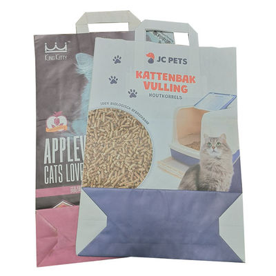 Fetten Sie Papierholzkohlen-Cat Litter Biodegradable Kraft Bag-Doppelschicht mit Griff ein