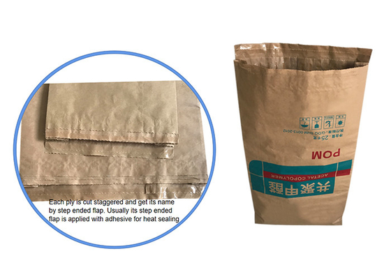 25kg 20kg 2 Schicht-oder 3 Schicht + PET Zwischenlage Multiwall-Papiertüte-Brown-Kraftpapier-Säcke